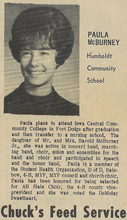 Paula's high school graduation photo. She was a classmate all through high school. God bless you all.