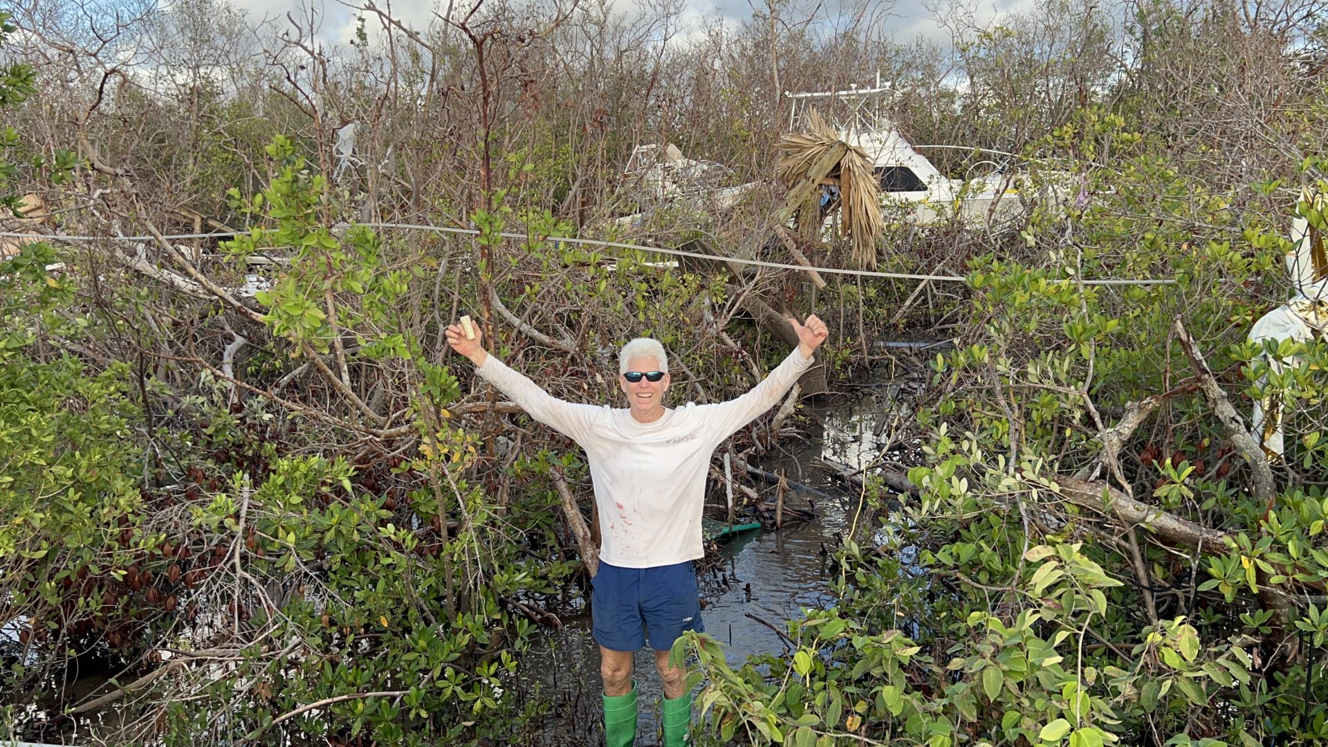 Bobby walking through the mangroves checking out the boat after the hurricane.<br />
Strong as an Ox <br />
Piece be with you buddy