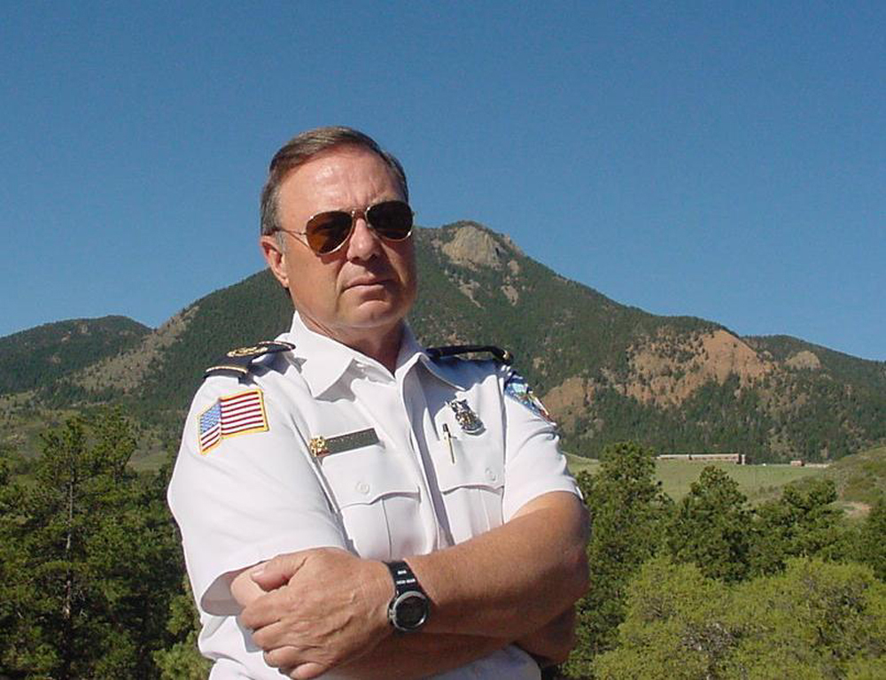 Chief Duncan at the Air Force Academy, with Blodgett Peak in the background.