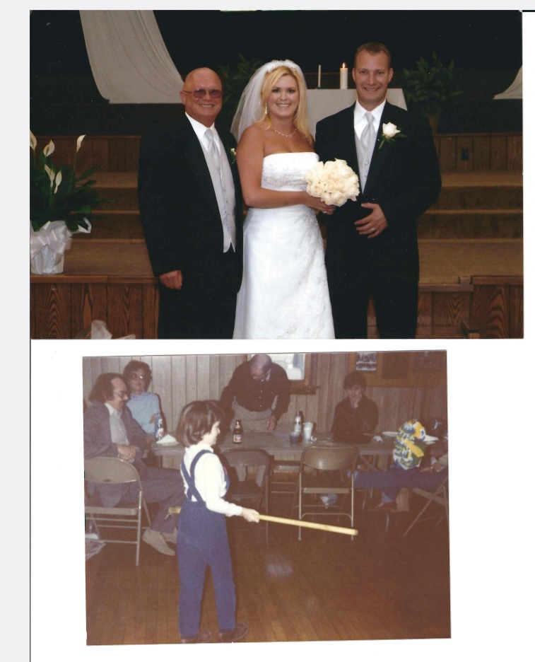 My wedding and me on a rampage with a stick. I'm sure dad was teaching me how to bat...he always practiced sports with me.