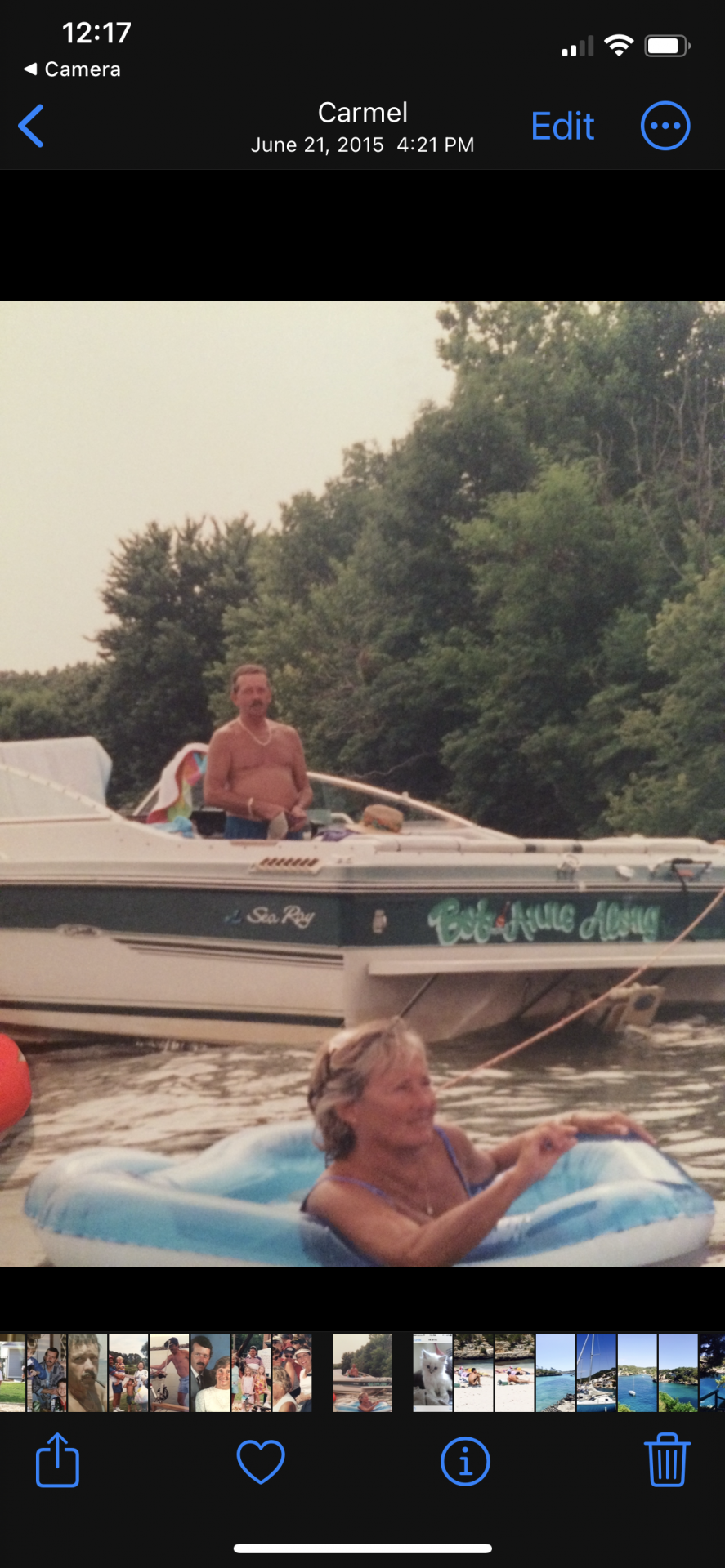 Anne and Bob boating on Lake Freeman