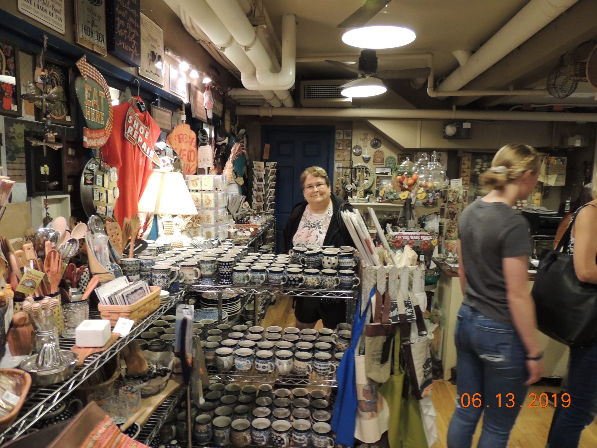 Here's Peggy in Seattle at a store with her favorite pottery, before an Alaska cruise with family in 2019.