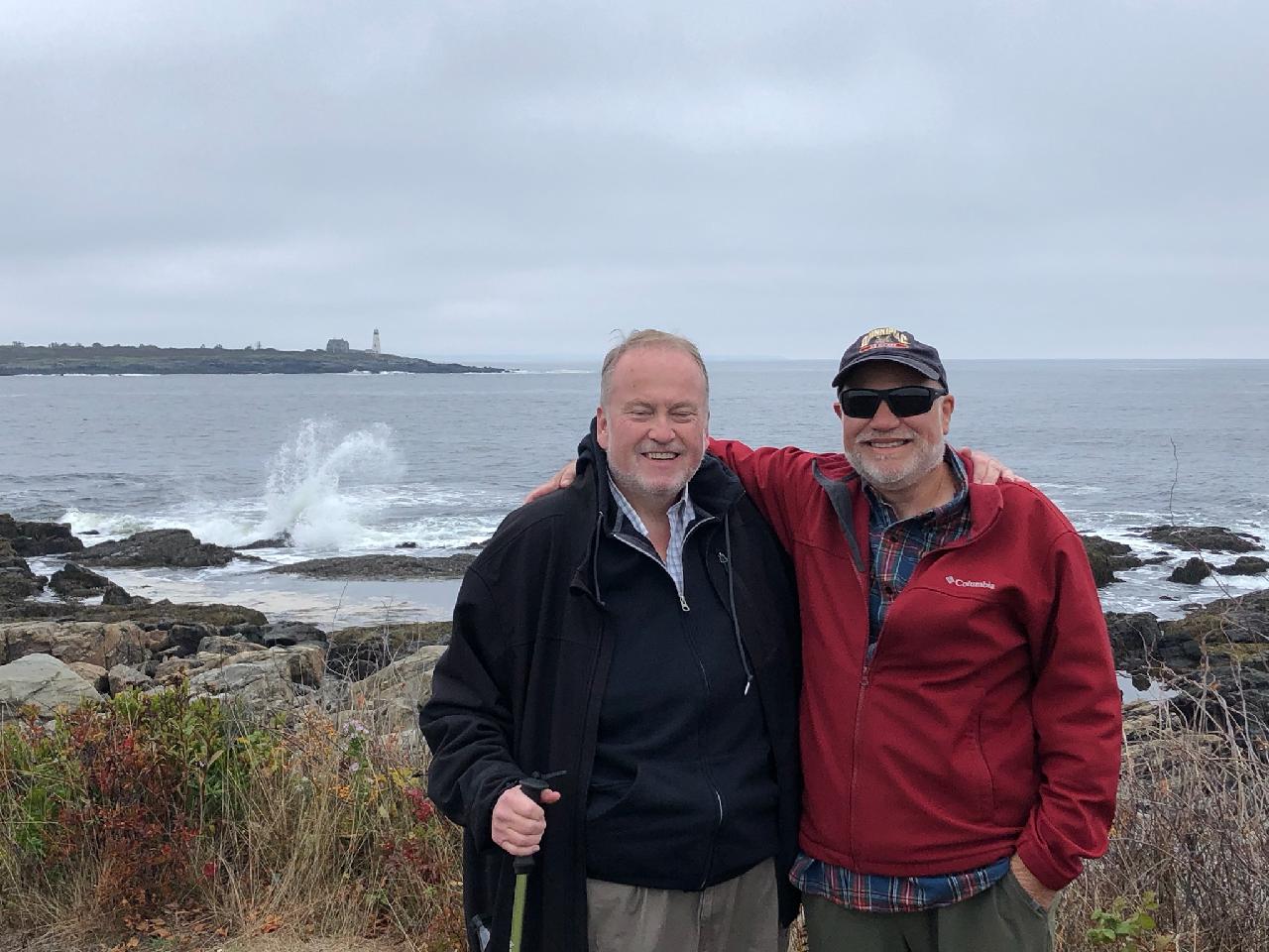 Jim and John -  Biddeford, Maine (2022). Wood Island Light in background.