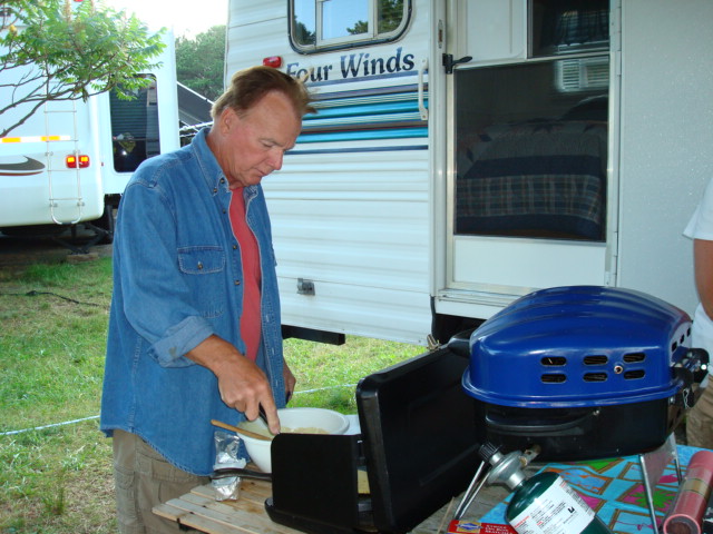 John cooking at Cape Cod campsite