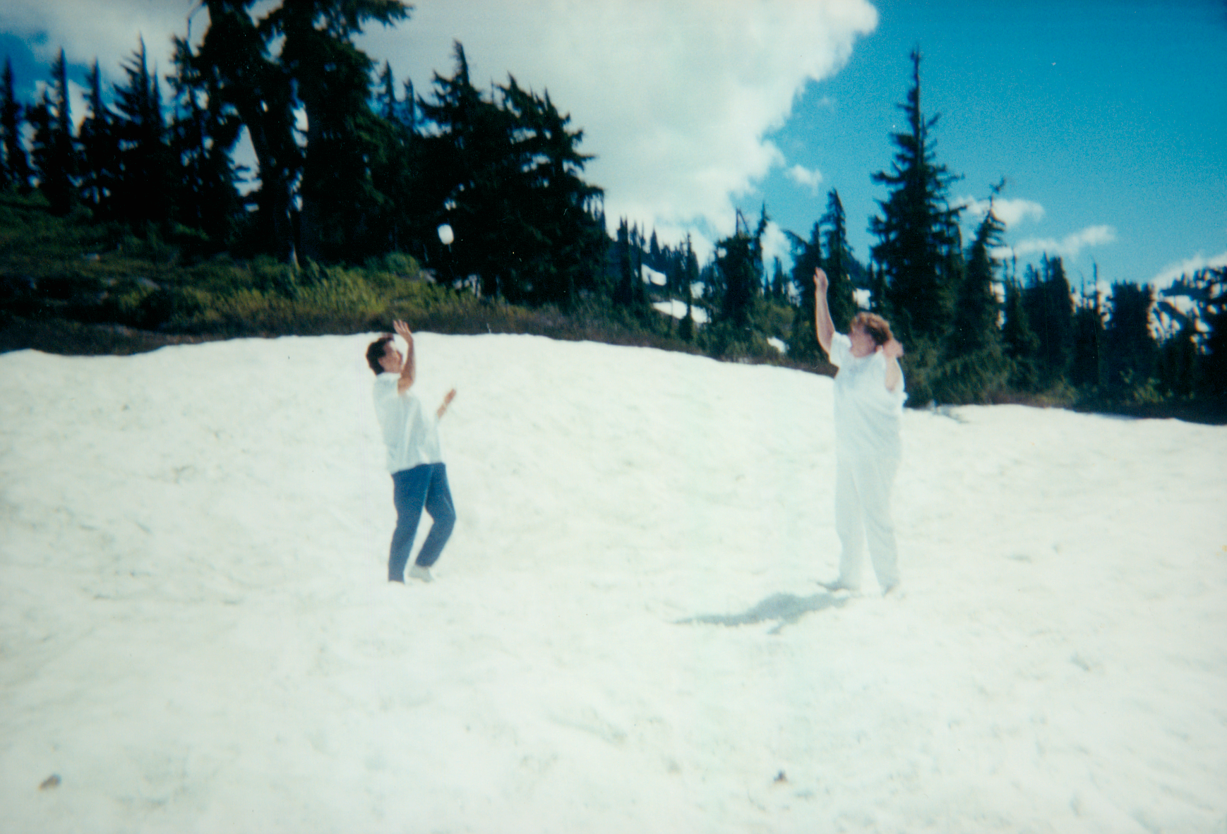 My meme (Pat Gross) and Eunice throwing snowballs.