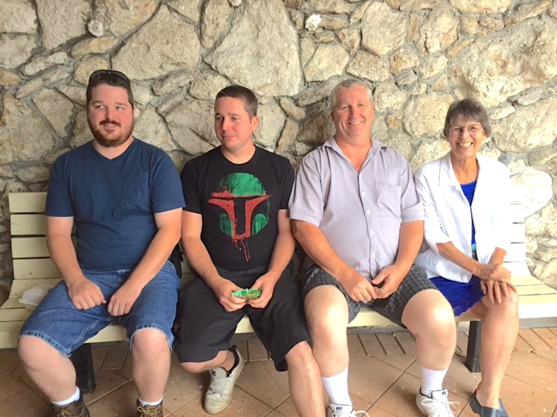 L to R Brendan, Daniel, Mark, Kathy waiting to get into have a fathers day diner