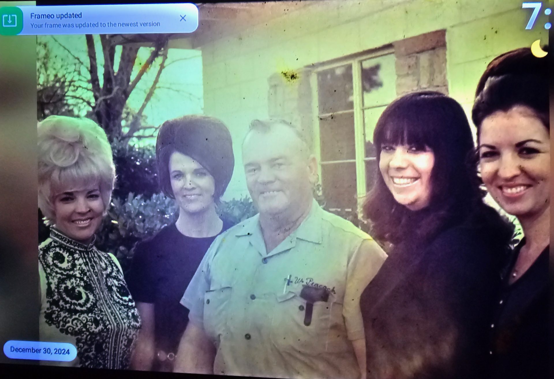 My beautiful mom, 2nd from left, with 3 of her sisters and their dad. Late 1960s.