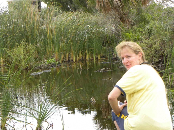 Chris with gators in the backround in Merrit Island Presserve Florida