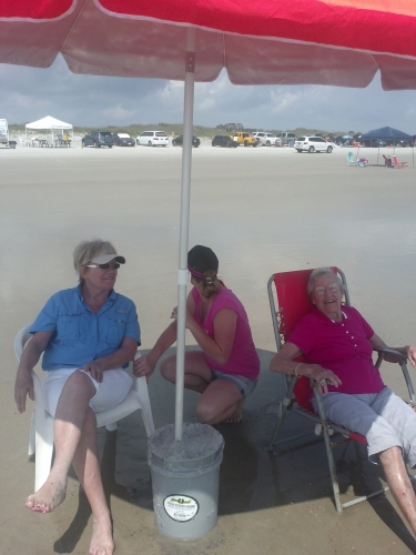 mom at the beach with Pat & Emily